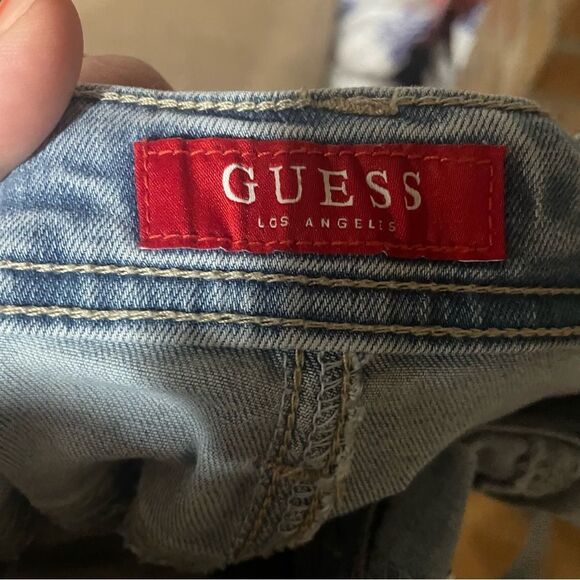 Guess Jeans Light Wash Distressed Denim Overalls - Picture 3 of 4